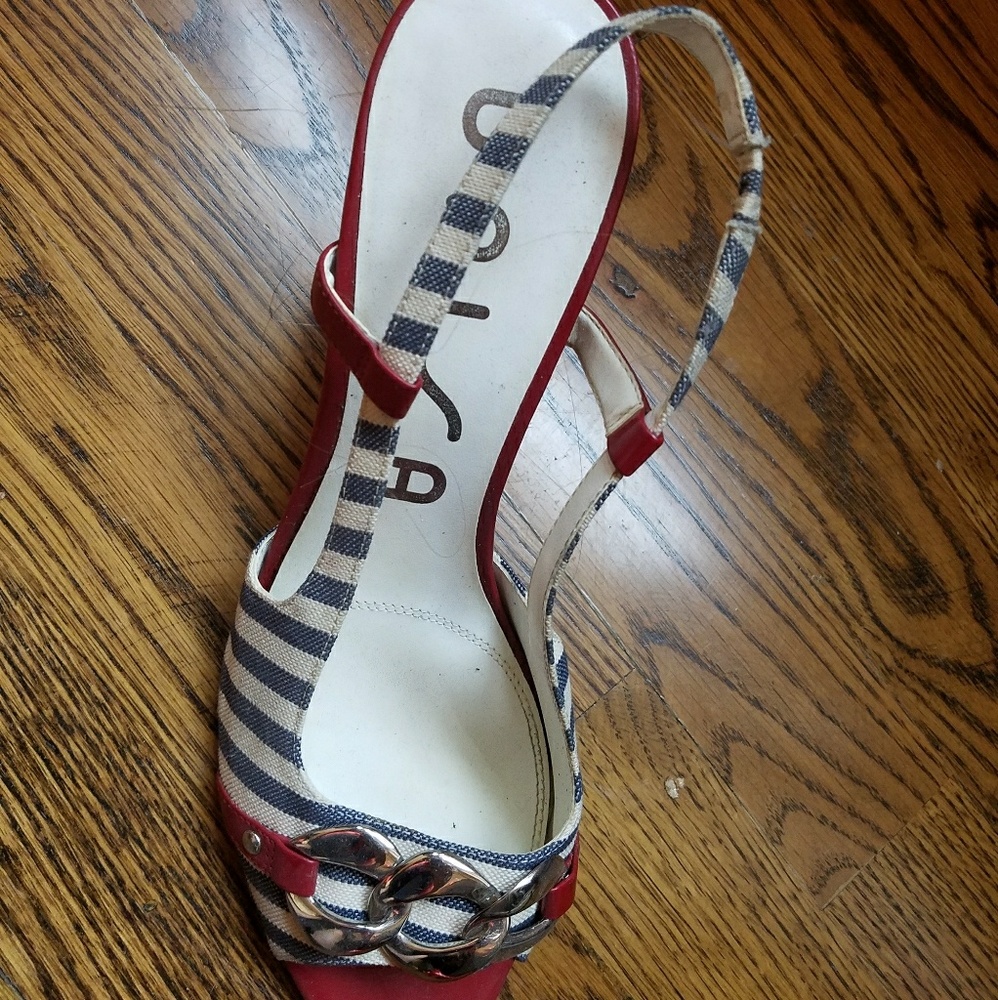 Navy & White Striped Pumps